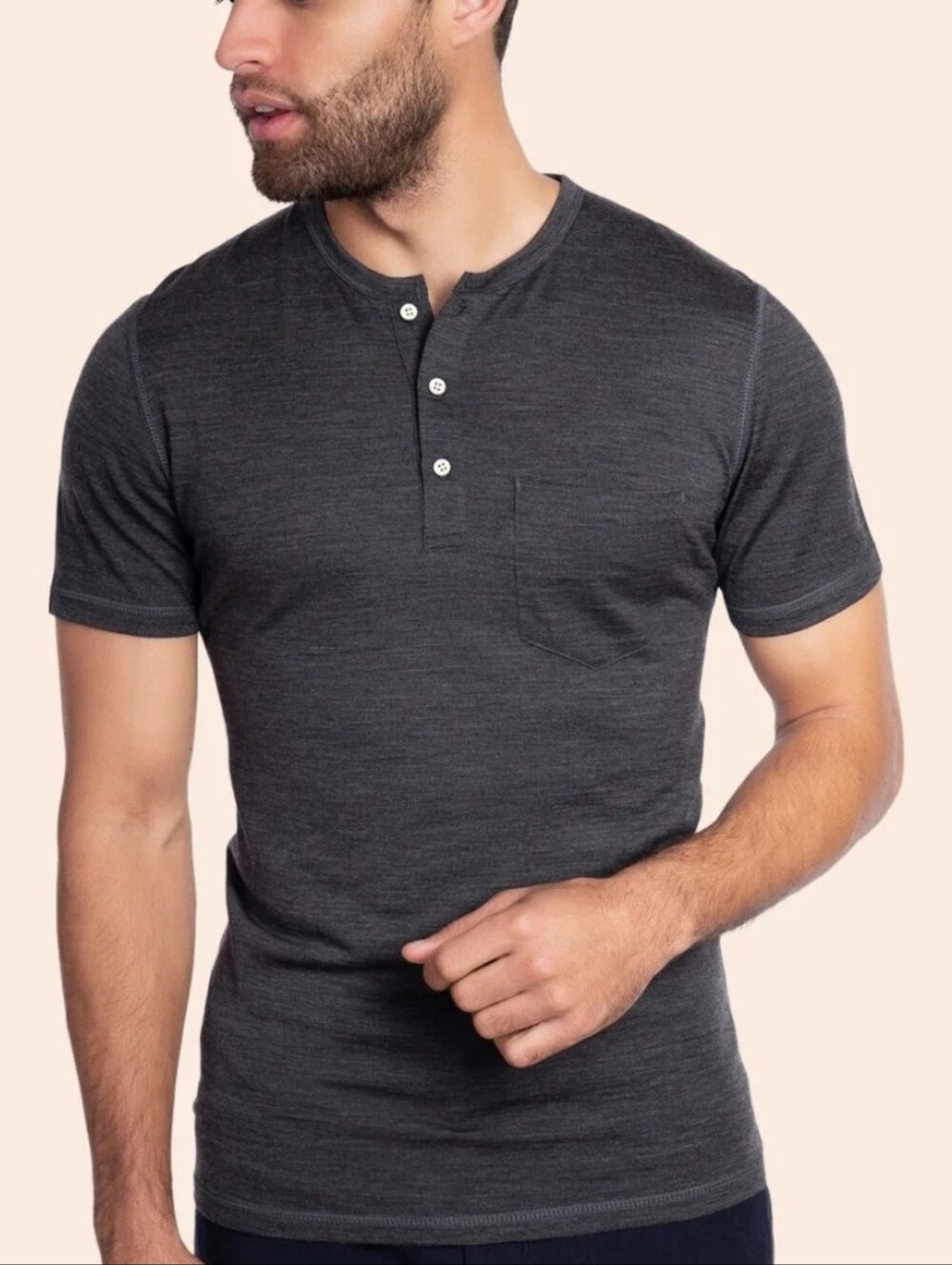Woolly Charcoal Merino Wool Henley T-shirt Size XXL